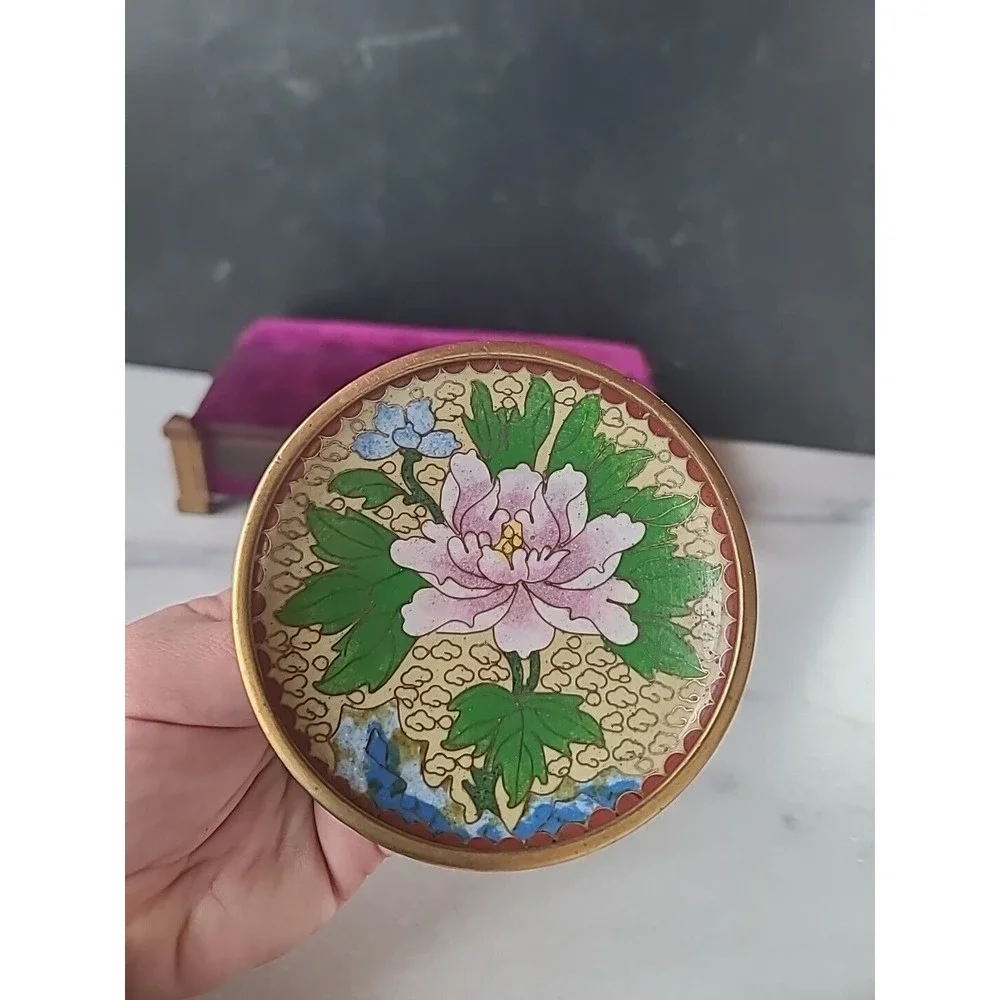Vintage Cloisonne Floral Saucer Plate